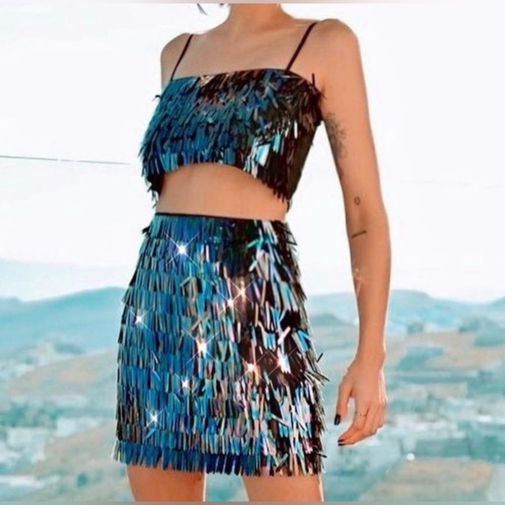 House of Harlow 1960 Blue and Black Skirt Set